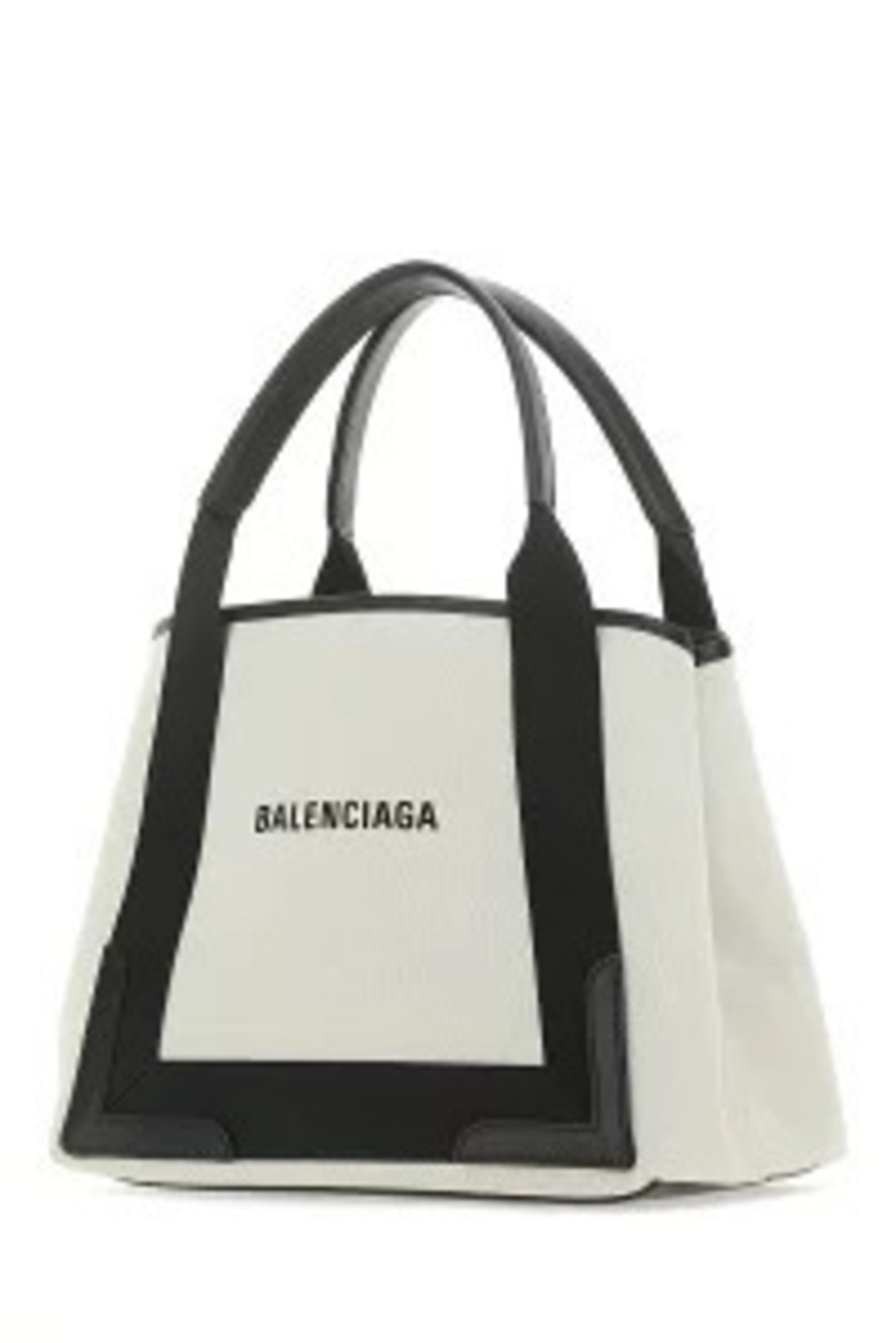 Balenciaga tote Blue black bag Navy leather white Cabas canvas Black White